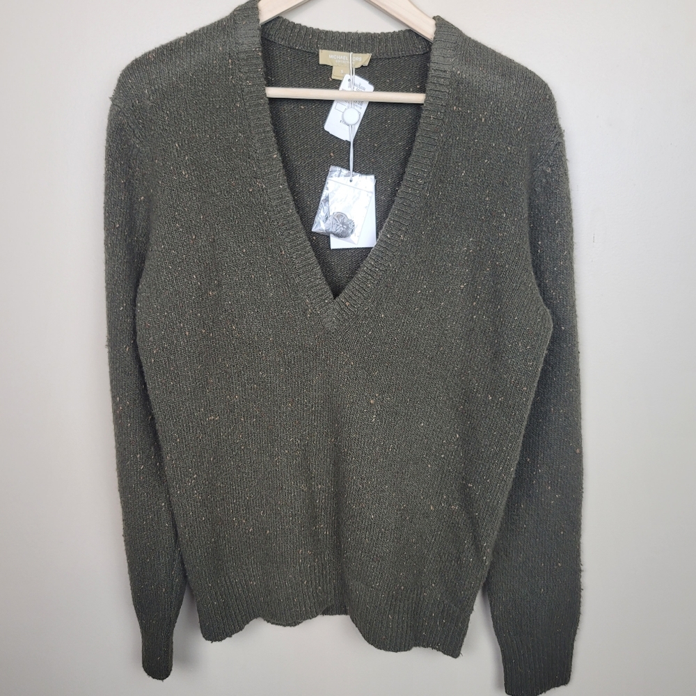 NWT Michael Kors Collection Olive Cashmere V Neck Sweater size S